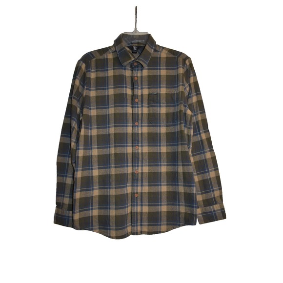 Volcom Men's Modern Fit Plaid Green Flannel Shirt Size US/EU: Medium Fall Winter - Picture 1 of 10